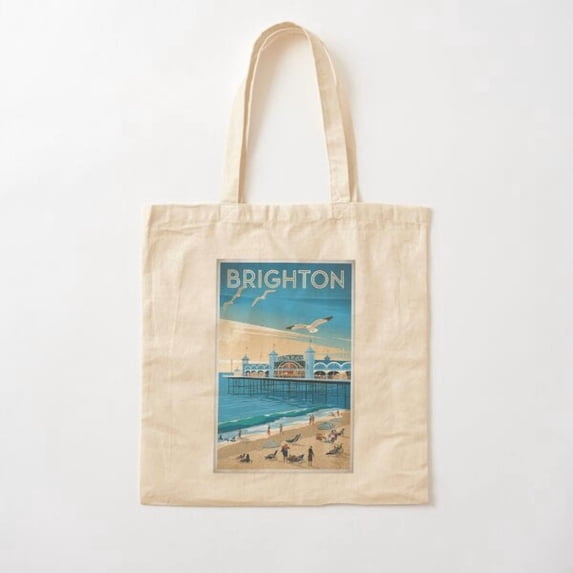 Brighton Vintage Travel Canvas Tote Bags, Reusable Shopping Bag