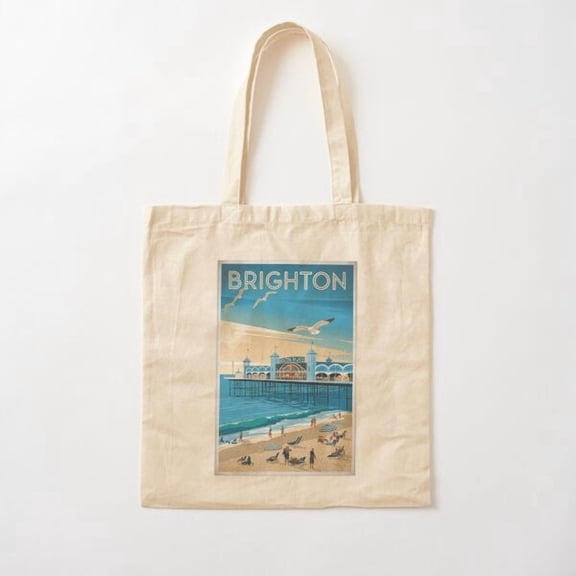 Brighton Vintage Travel Canvas Tote Bags, Reusable Shopping Bag