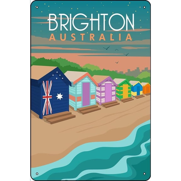 Brighton beach australia Landscape World Metal Tin Sign Poster 8x12 Inch