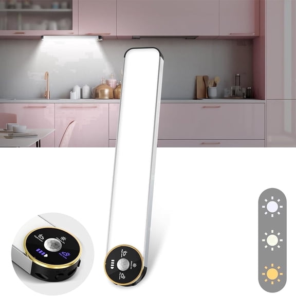 HRWOKI 15" Under Cabinet Light, 84 LED Motion Sensor Dimmable with 3 Colors, Rechargeable, for Kitchen, Closet, Stairs, Hallway
