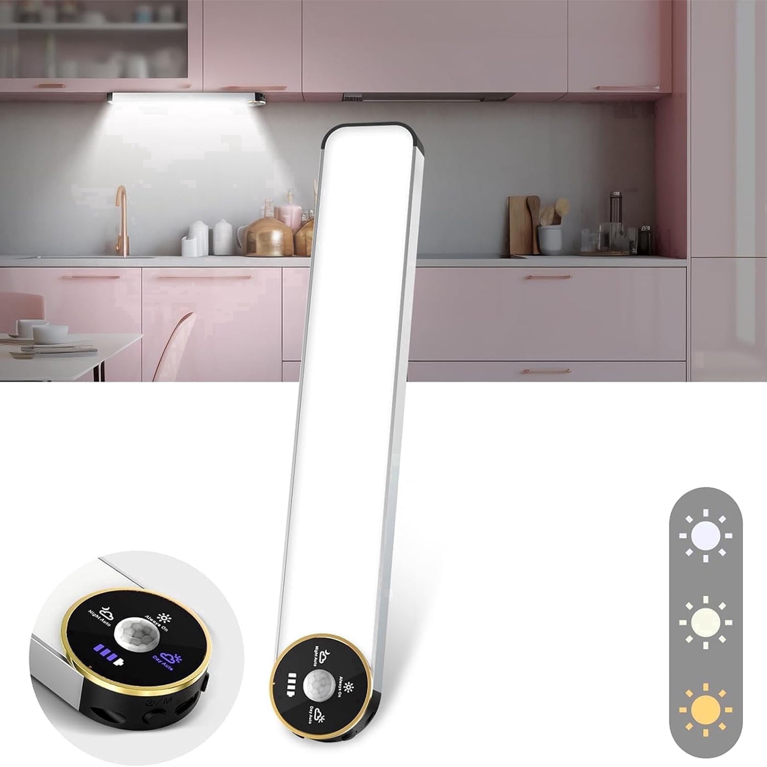 HRWOKI 15" Under Cabinet Lighting,84 LED 3 Color & Stepless Dimmable Closet Lights, Magnetic Under Counter Lights for Kitchen, Stairs, Hallway
