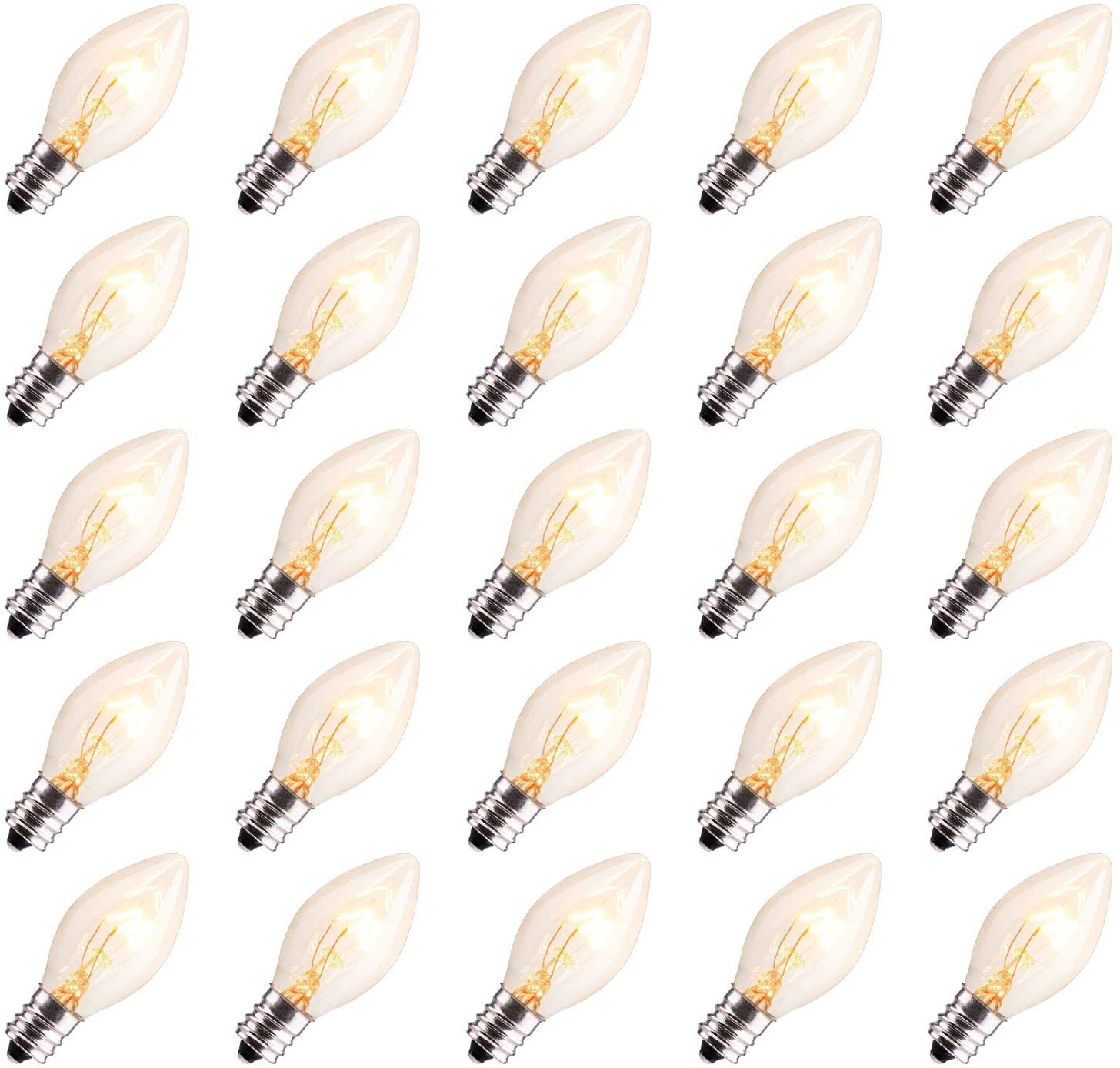 Pack of 25 Incandescent C7 Clear Christmas Replacement Bulbs