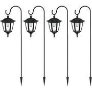 Brightown 38.5 Inch Solar Pathway Lights Outdoor, Bright LED Hanging Lanterns Lights with Shepherd Hooks, Waterproof Driveway Markers Black Lamp Post for Garden Front Patio Yard, Warm White, 4 Pack