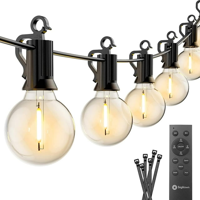 Brightown 38Ft LED Outdoor String Lights with Remote, 17 Shatterproof Bulbs, Waterproof