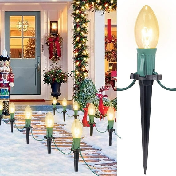 Brightown C9 Christmas Pathway String Lights, 25.7 Feet 20 Clear Lights and 20 Stakes Extendable Waterproof for Outdoor Walkway Lights Driveway Christmas Lights Use, UL Listed, Warm White