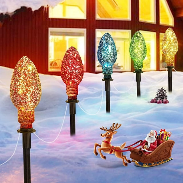 Brightown Christmas Pathway Lights Outdoor 2 Pack 6.5 Ft 5 LED Jumbo C9 ...