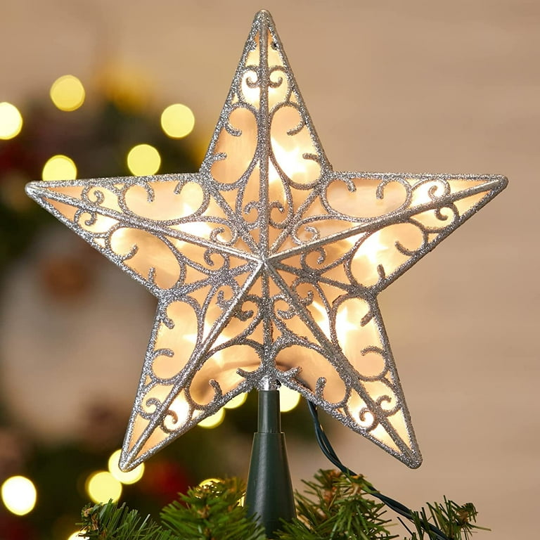 AZZAKVG Christmas Ornament String Light For Tree House Fall Decoration  Glitter Craft Merry Party High Metal Top Star Decorative Props Multi Angle  Hollow Out Decorat 