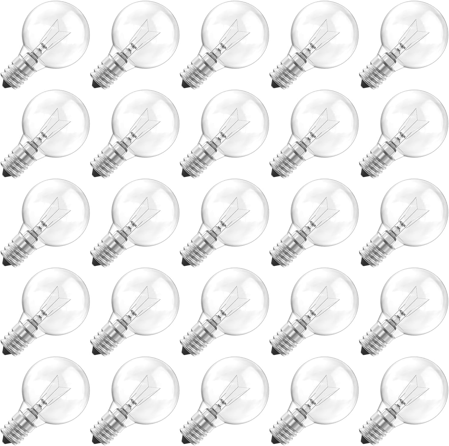 Brightown G40 Replacement Light Bulbs, Clear Globe Bulbs Replacement for Outdoor String Light, E12 Candelabra Base, Incandescent Round Bulbs for Patio Cafe Bistro Decor, 5W 120V, Warm White, 25 Pack