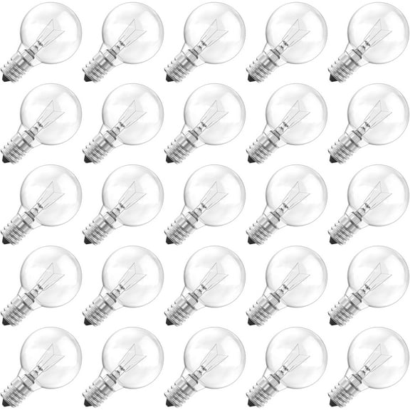 Brightown G40 Replacement Light Bulbs, Clear Globe Bulbs Replacement for Outdoor String Light, E12 Candelabra Base, Incandescent Round Bulbs for Patio Cafe Bistro Decor, 5W 120V, Warm White, 25 Pack