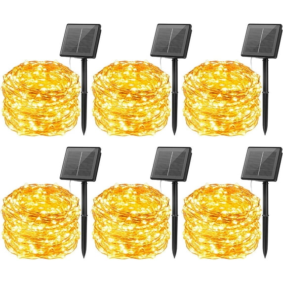 Brightown Outdoor Solar String Lights, 6 Pack 33Feet 100 Led Solar Powered Fairy Lights with 8 Modes Waterproof Decoration Copper Wire Lights for Patio Yard Trees Christmas Wedding Party (Warm White)