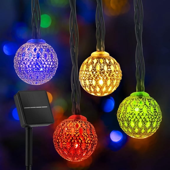 Brightown Solar Moroccan String Lights Outdoor 60 LED 36 Ft Globe Fairy Lights with 8 Lighting Modes, Waterproof Solar Powered String Lights for Garden Yard Gazebos Camping Party (Multicolor)