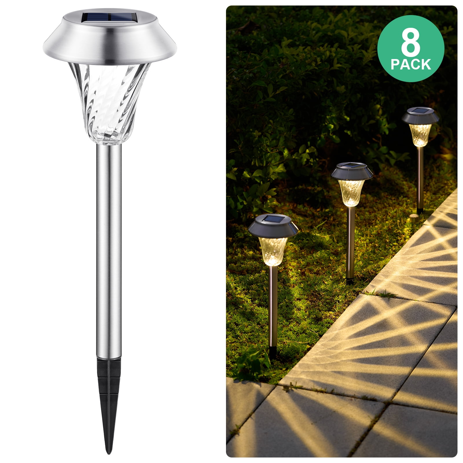 Brightown Solar Pathway Lights 8 Pack Bright LED Solar Garden Lights