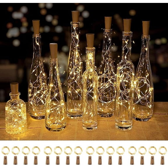 Brightown Wine Bottle Lights with Cork, 10 Pack 20 LED Waterproof Battery Operated Cork Lights, Silver Wire Mini Fairy Lights for Liquor Bottles DIY Party Bar Christmas Wedding Décor