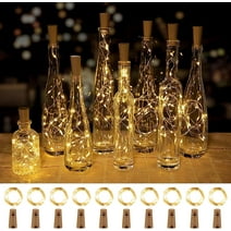 Brightown Wine Bottle Lights with Cork, 10 Pack 20 LED Waterproof Battery Operated Cork Lights, Silver Wire Mini Fairy Lights for Liquor Bottles DIY Party Bar Christmas Holiday Wedding Decor