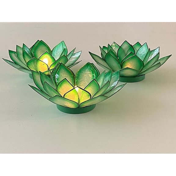OM Gallery Capiz Shell Lotus Tea Light Holder in Green