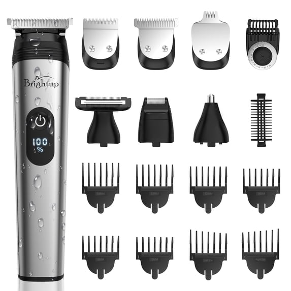 Brightup Beard Trimmer for Men, 2000mAh Rechargeable Electric Razor, 4 Hrs Cordless Hair Clippers Trimmers Set, Waterproof Mens Grooming Shaving Kit for Face, Mustache, Body, Ear, Nose, Gifts for Men