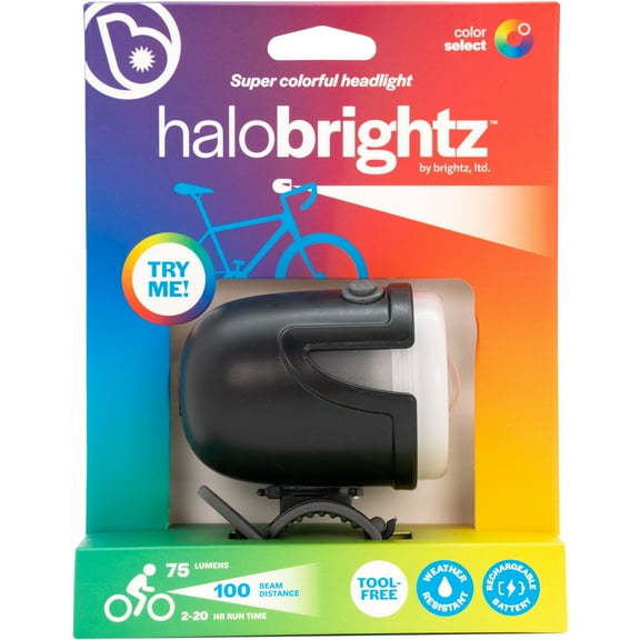 Brightz HaloBrightz LED Bike Headlight, Color Morphing Halo Ring, 75 Lumens, 100' Beam