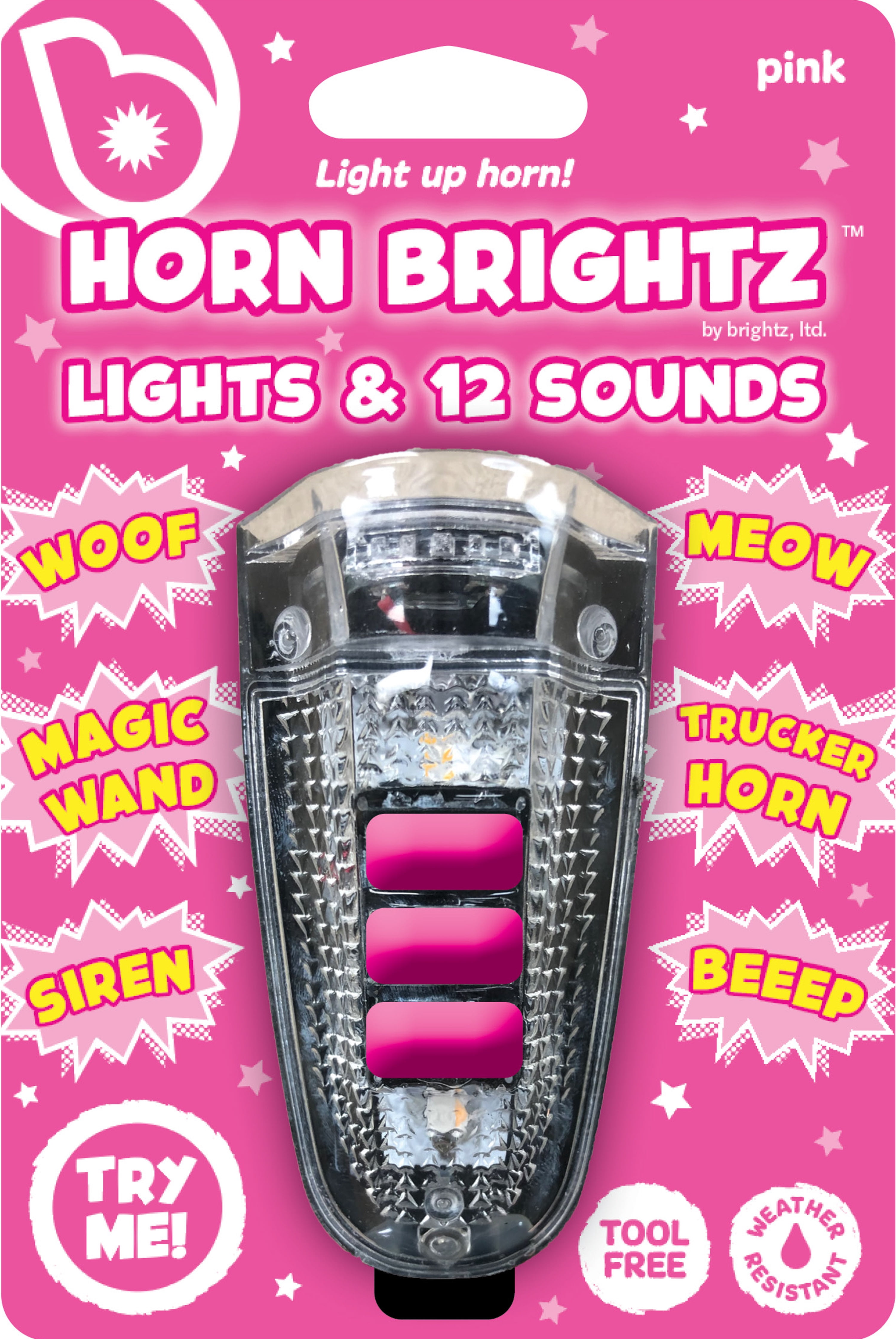 Brightz Pink Bicycle Horn with Color Morphing LEDs, Hornbrightz