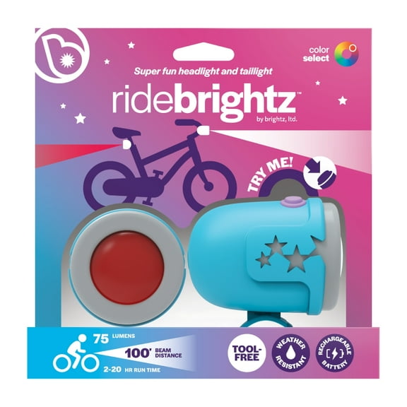 Brightz RideBrightz LED Headlight & Taillight Set, USB Rechargeble, Multiple Light Modes, 75 Lumen, 100' Beam, Star Design