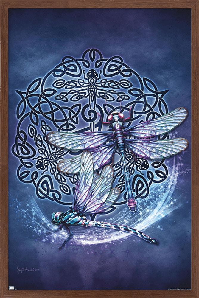 Brigid Ashwood - Celtic Dragonfly Wall Poster, 14.725" x 22.375", Framed