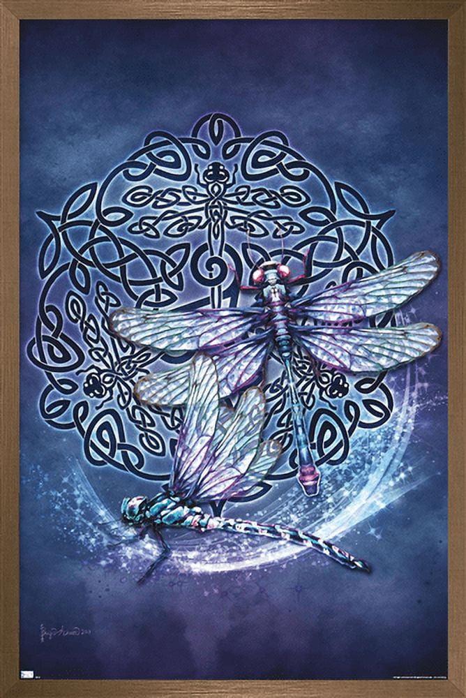Brigid Ashwood - Celtic Dragonfly Wall Poster, 14.725" x 22.375", Framed