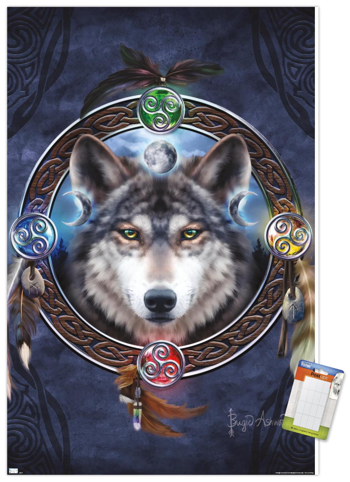 Brigid Ashwood - Celtic Wolf Guide Wall Poster, 14.725" x 22.375"