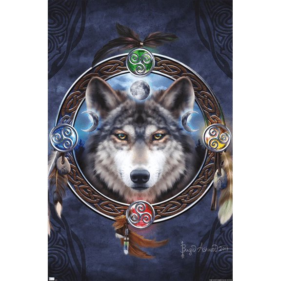 Brigid Ashwood - Celtic Wolf Guide Wall Poster, 14.725" x 22.375"