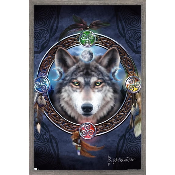 Brigid Ashwood - Celtic Wolf Guide Wall Poster, 22.375" x 34" Framed