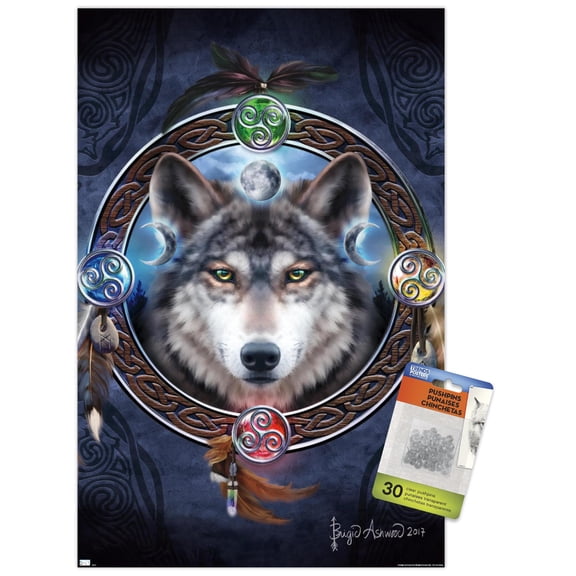 Brigid Ashwood - Celtic Wolf Guide Wall Poster with Push Pins, 14.725" x 22.375"