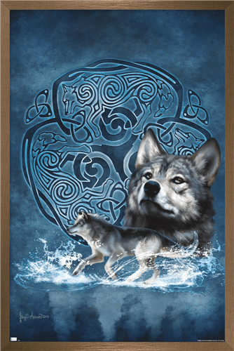 Brigid Ashwood - Celtic Wolf Wall Poster, 22.375" x 34", Framed