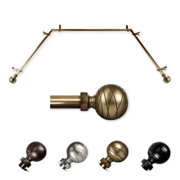 Brigitte 13/16" Bay Window curtain rod 20"-36", 38"-72" - Antique Brass,(ABay-84-4)