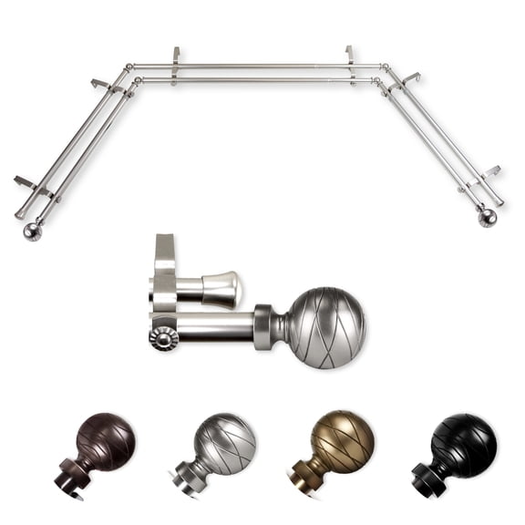 Brigitte 13/16" Double Bay Window curtain rod Adjustable 20"-36", 38"-72" - Satin Nickel,(ABay-84-5D)