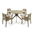 thumbnail image 1 of Brigitte Outdoor 5-Piece Round Acacia Wood Dining Set, Gray, 1 of 13