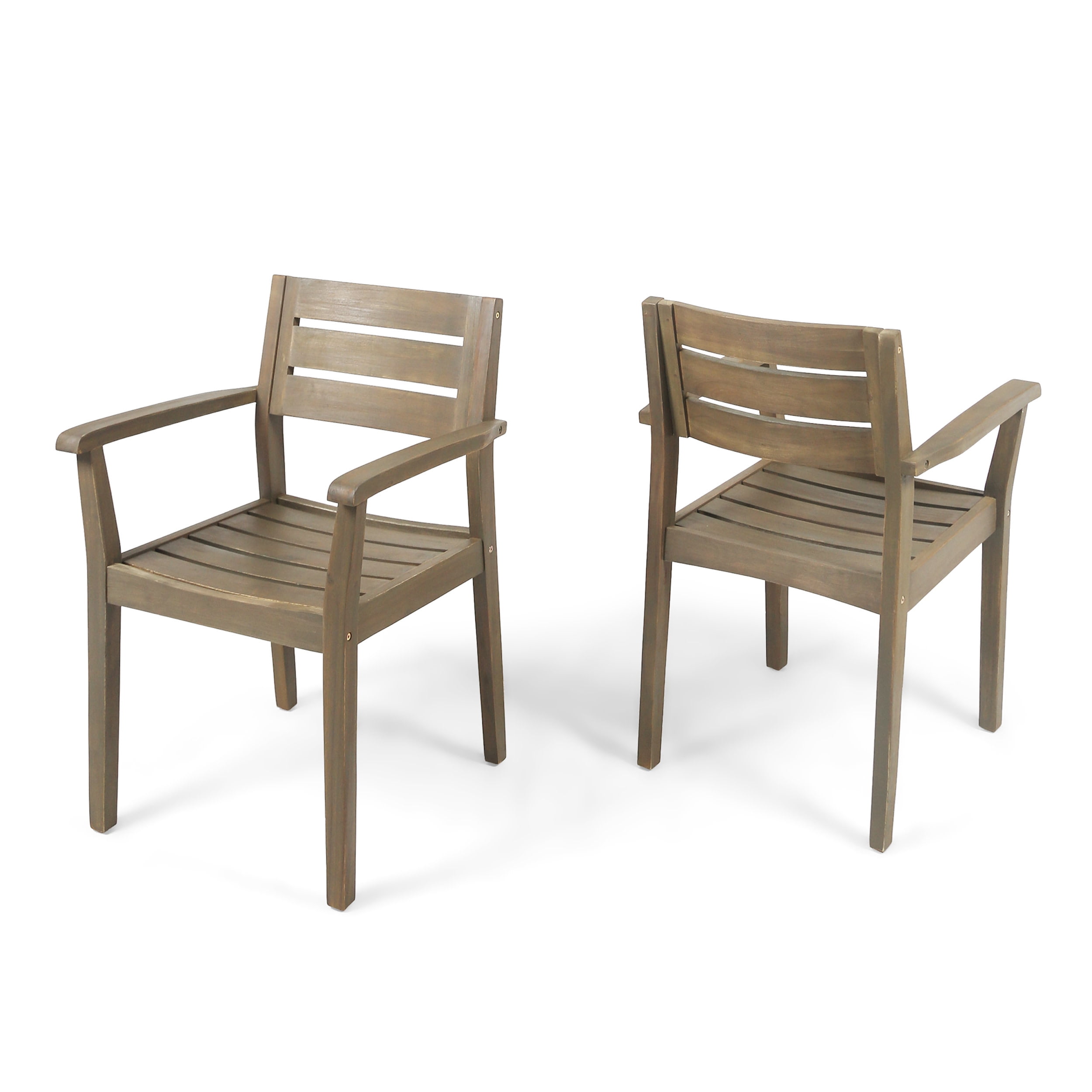 Brigitte Outdoor Acacia Wood Dining Chairs, Set of 2, Gray