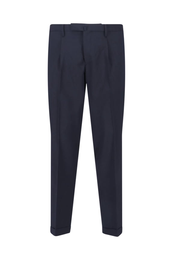 Navy Tailored Mid-Rise Virgin Wool Trousers (Men's)