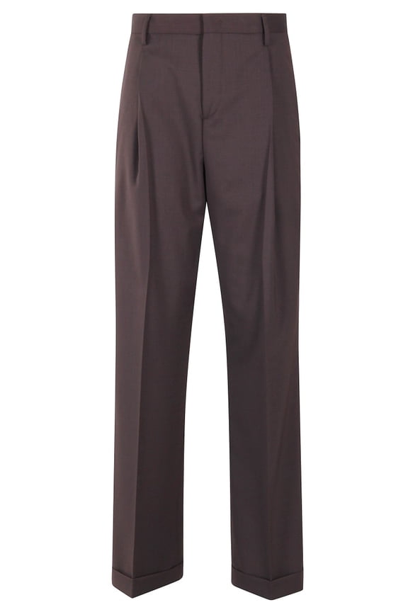 Brown Wool Straight-Leg Pants With Pleats (Women's)
