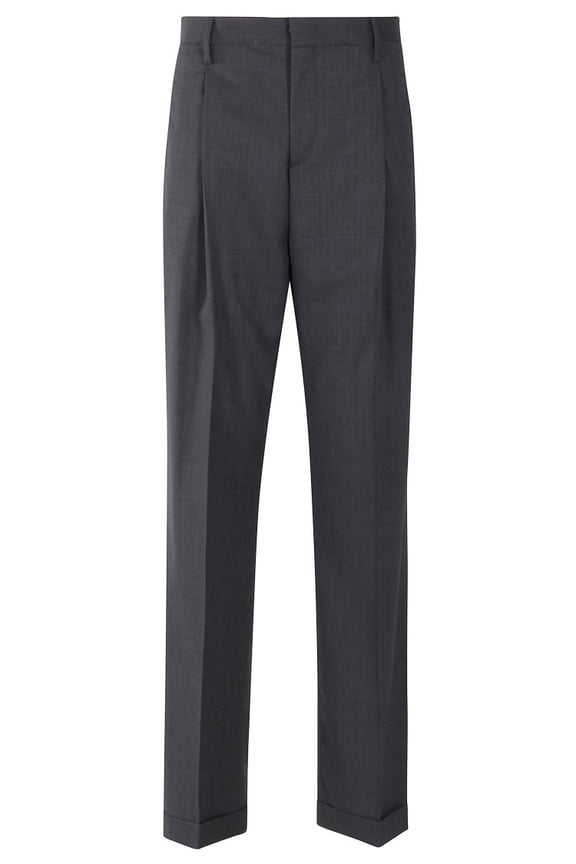 Gray Wool Straight-Leg Pants With Tailored Pleats (Women's)