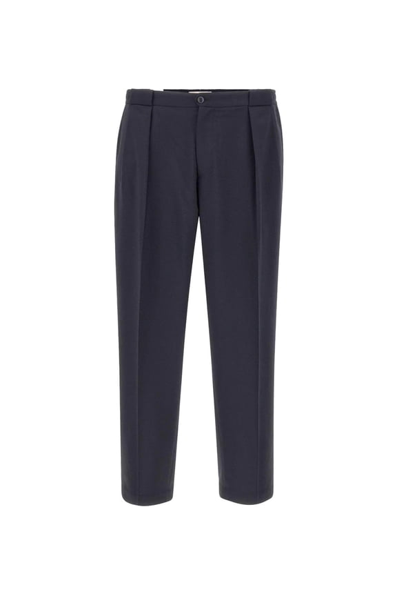 Tailored Navy Trousers With Pressed Creases And Front Pleats (Men's)