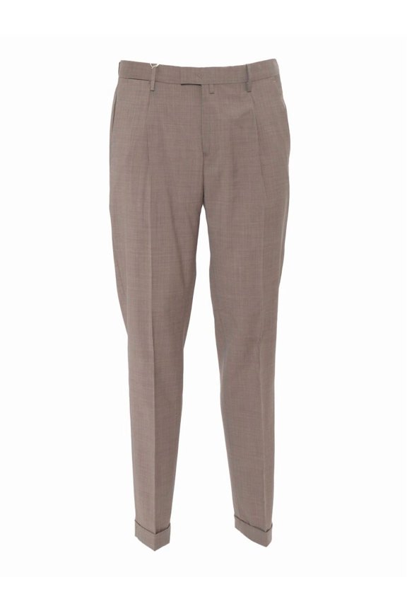 Tapered Tailored Trousers With Subtle Check Pattern (Men's)