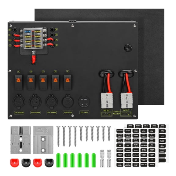 Briidea 12/24V Camping Battery Power Control Box, Includes Fuse Box, Cigarette Lighter Socket, USB & LED Ports, DIY Zone for RV Camper Truck 4WD Roof Tent