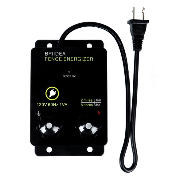 Briidea 2-Mile Electric Fence Energizer for Preventing Wild Animals Intruding 8 Acres Output Voltage 5000 V 0.1Joule
