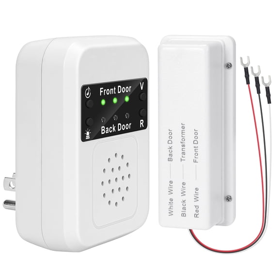 Briidea Doorbell Extender with Dual Door Indicator Lights (Green for Front, Red for Back), Converts Wired System to Wireless, 650ft Range, 120dB Volume, Ideal for Garage & Basement