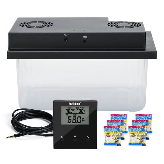 Briidea Electric Humidifiers for Cabinet (10-50 Cubic Ft.), 30% RH~80% RH Humidity Setting Values, Perfect Monitoring Temperature and Humidity, 12V Adapter Power Supply