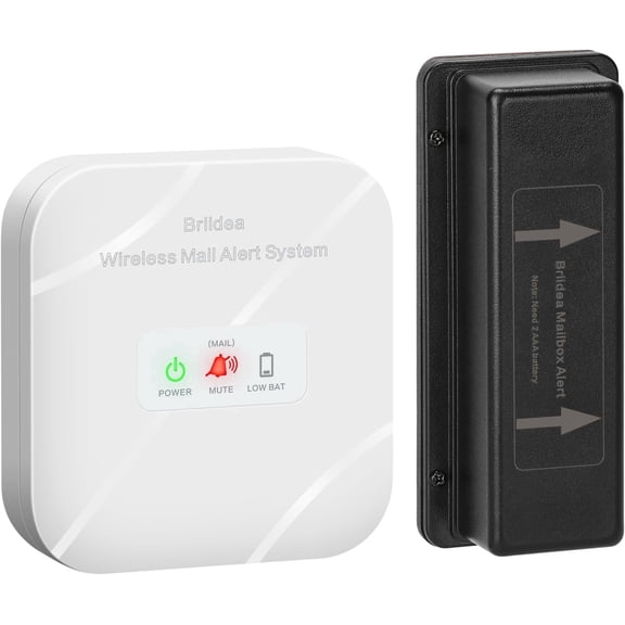 Briidea Wireless Mailbox Alarm, Battery Powered, White, 500ft Range, LED & Sound Alerts, Low Battery Reminder, 1 Pack