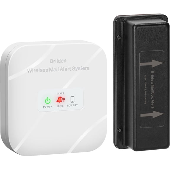 Briidea Mailbox Alarm, Wireless, Battery Powered, White, 500ft Range, LED Flash & Sound Alerts, Low Battery Reminder, Easy Installation, Secure Your Mail & Never Miss an Alert