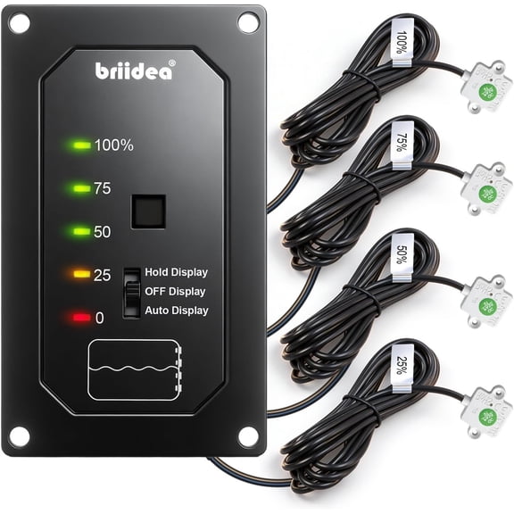 Briidea RV Water Tank Level Monitor System with Probeless Adhesive Sensors, LED Indicator, Motion-Sensing Light, Ensures Water Supply for Plastic Tanks up to 40 Gallons on 7-32V DC RVs, Boats