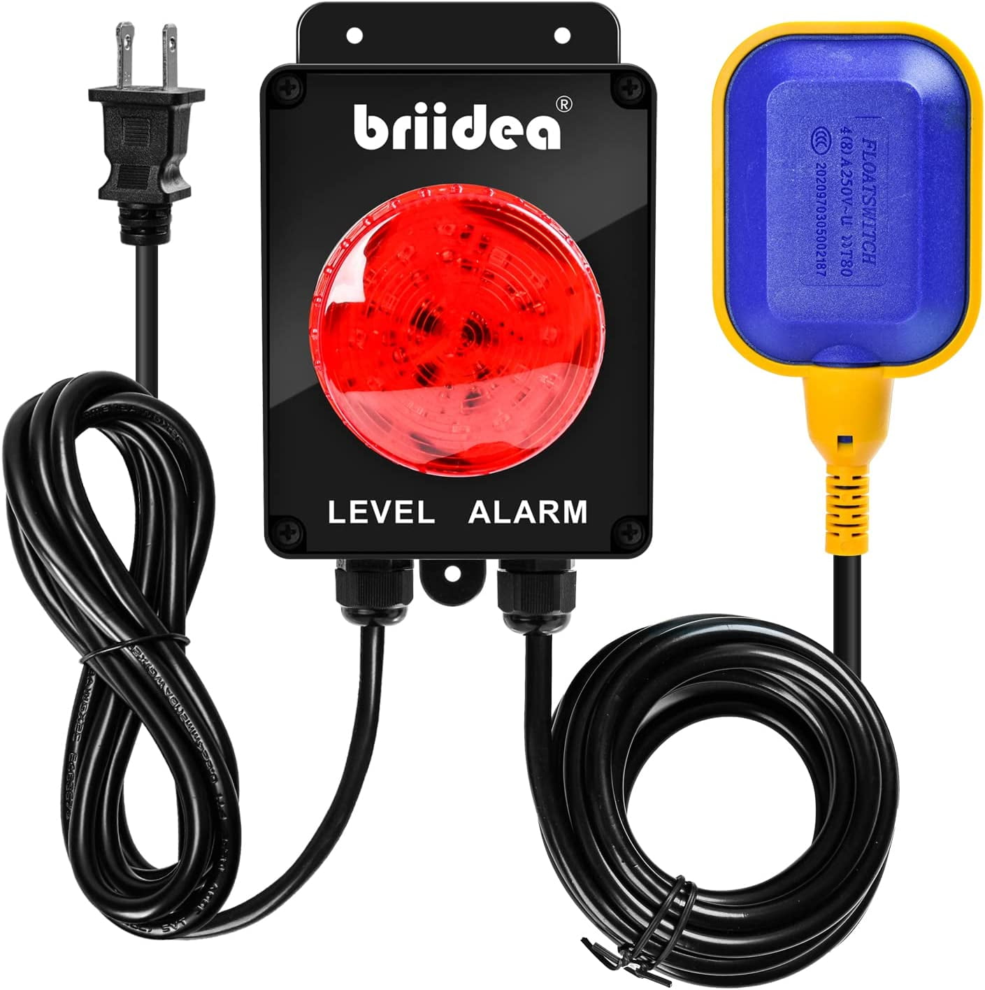Briidea Sump Pump Alarm, 110dB Loud Alarm and Large LED Indicator, 10ft