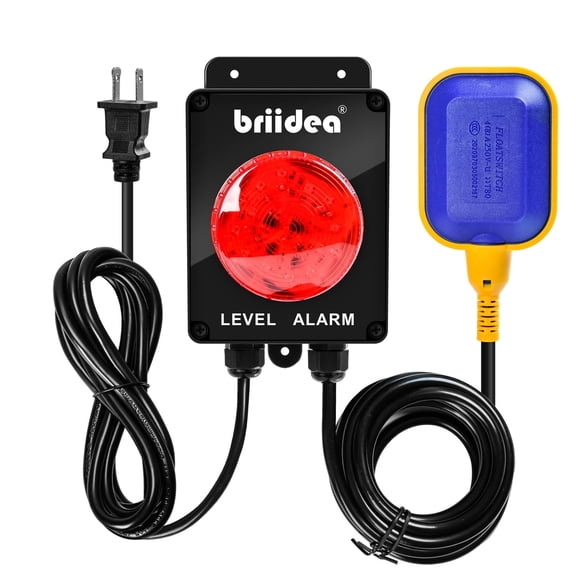 Briidea Sump Pump Alarm, 110dB Siren, LED Indicator, 10ft Float Switch, for Septic & Pond, Home Use, 1 Pack