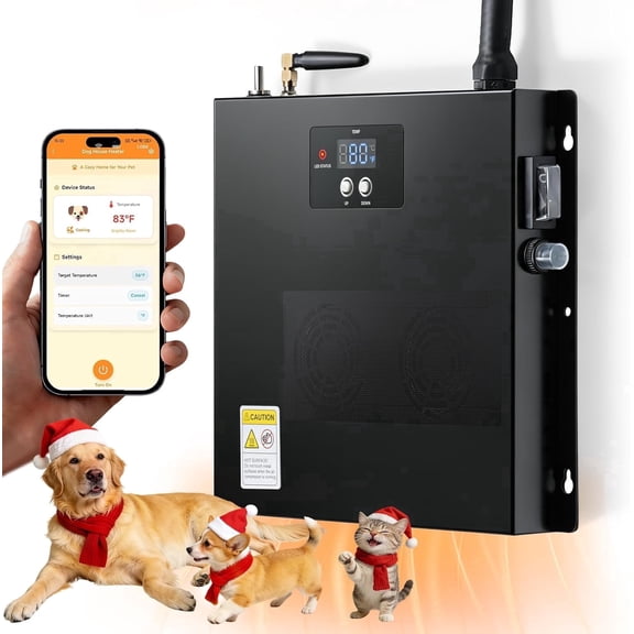 Briidea WiFi Dog House Heater 400W with LoRa Technology Up to 1200ft Long Range, 3s Fast PTC Heating, Adjustable 32–122°F for 120 Cu Ft, 11.5ft Anti-Chew Cord, 2.4 & 5GHz Dual-Band WiFi