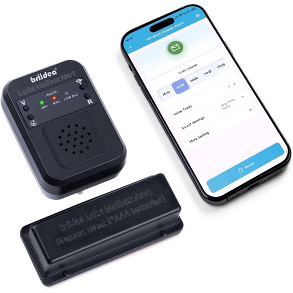 Briidea WiFi Mailbox Alert, LoRa 1200ft Range, Fits Any Mailbox, Dual鈥態and WiFi, Low Power with Battery Indicator, 1 Pack